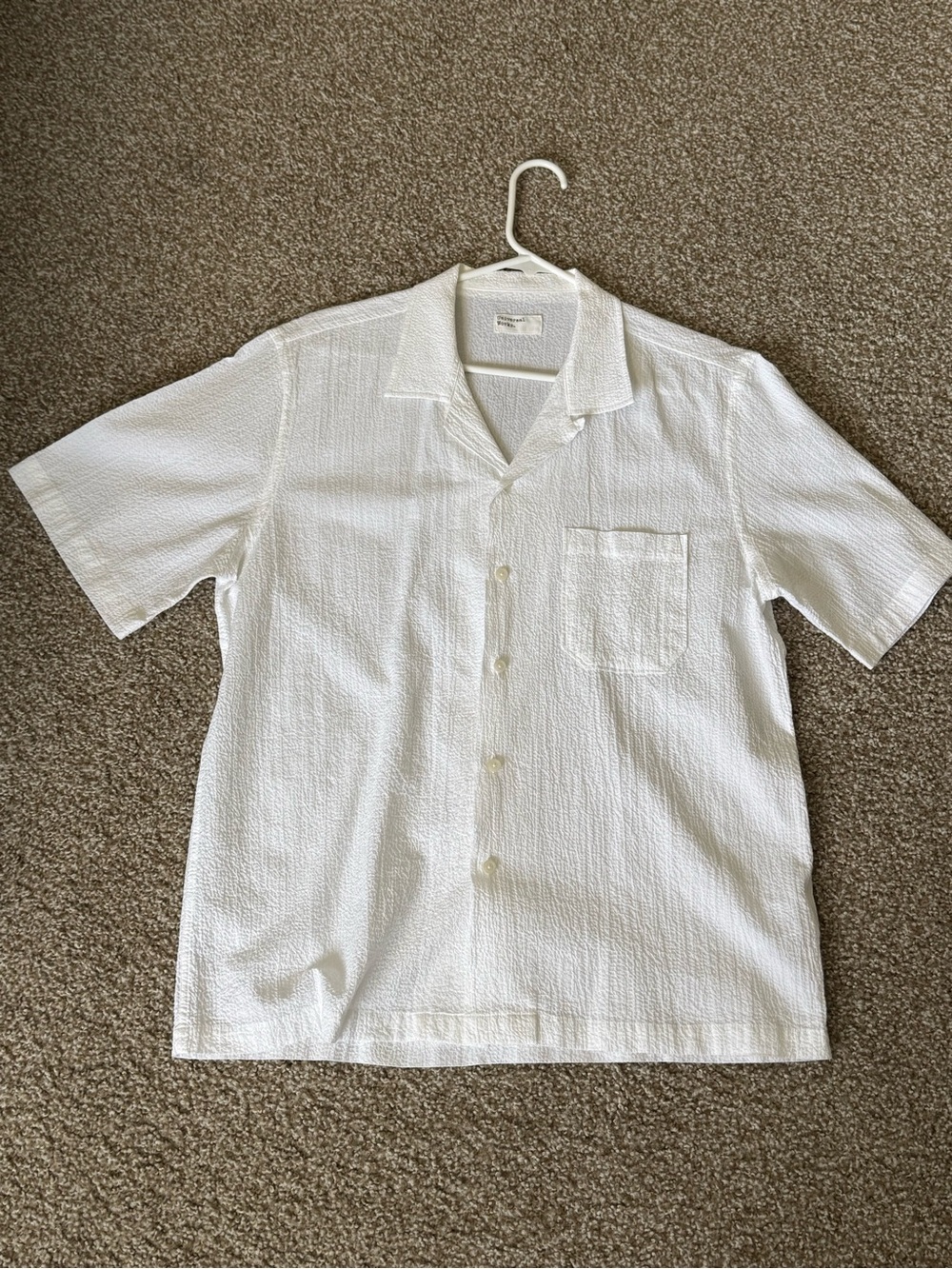 Men's White Short-Sleeve Textured Camp Shirt